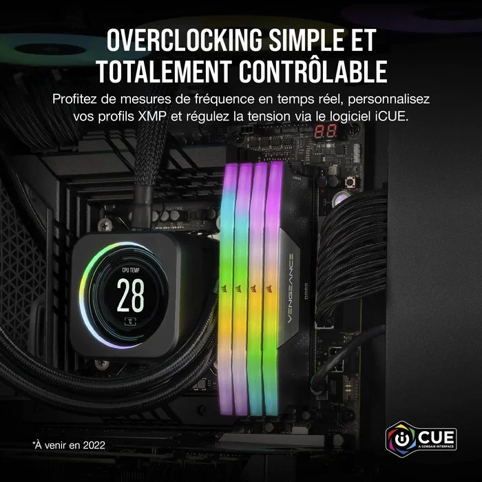 Corsair CMH64GX5M2B5200C40 Mémoire RAM Vengeance RGB DDR5 64 GB (2x 32 GB) 5200 MT/s CL40 Noir