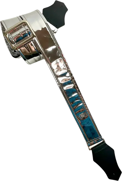 GETM Bandoulière Guitare/Basse Nylon Cuir Vinyle Réfléchissant Argenté Ajustable 165cm GETM Bandoulière Guitare/Basse Nylon Cuir Vinyle Réfléchissant Argenté Ajustable 165cm