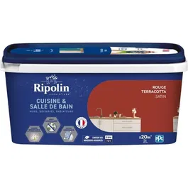 Ripolin Peinture Cuisine et Bain 2 L Rouge Terracotta - Pour murs, boiseries, plafonds, radiateurs - Résistante aux graisses et taches, anti-moisissures, biosourcée