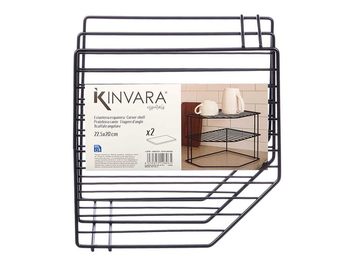 Kinvara Étagère d'Angle 2 étagères Noir Métal 22x19x22cm (Set de 12)