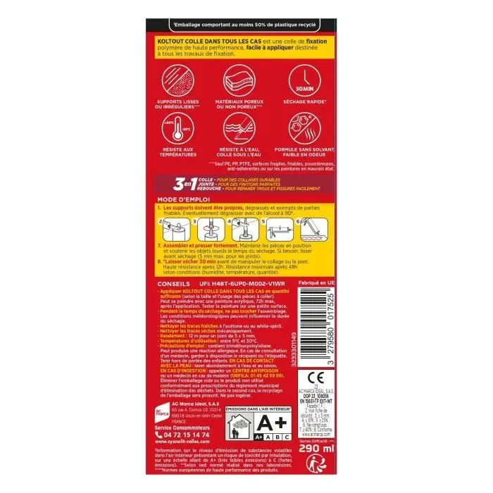 Cyanolit - Colle polyvalente de fixation et d'étanchéité, Blanc, 290 ml, haute performance, résistante aux chocs et aux températures