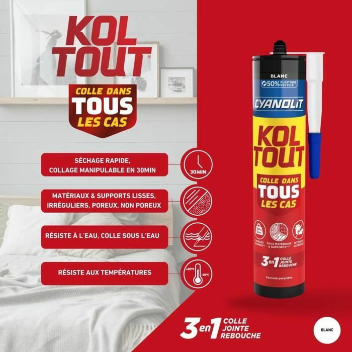 Cyanolit Colle de fixation et d'étanchéité - Blanc - Cartouche 290 ml