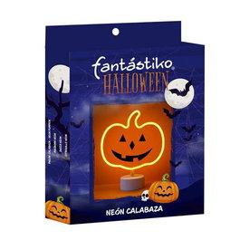 Juinsa Décoration citrouille halloween avec support et lumière néon - Environ 26,5 x 22,8 cm