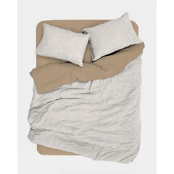 Parure de lit beige en coton renforcé - 140 x 200 cm + 1 taie d'oreiller 60 x 60 cm