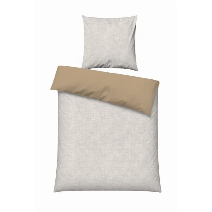Parure de lit beige en coton renforcé - 140 x 200 cm + 1 taie d'oreiller 60 x 60 cm