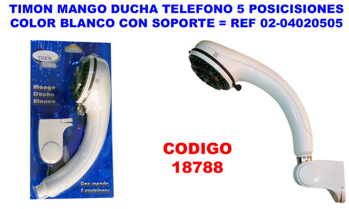 Pluvia Pomme de douche avec manche blanc et 5 positions de jet + support de douche 02-04020505 Pluvia Pomme de douche avec manche blanc et 5 positions de jet + support de douche 02-04020505