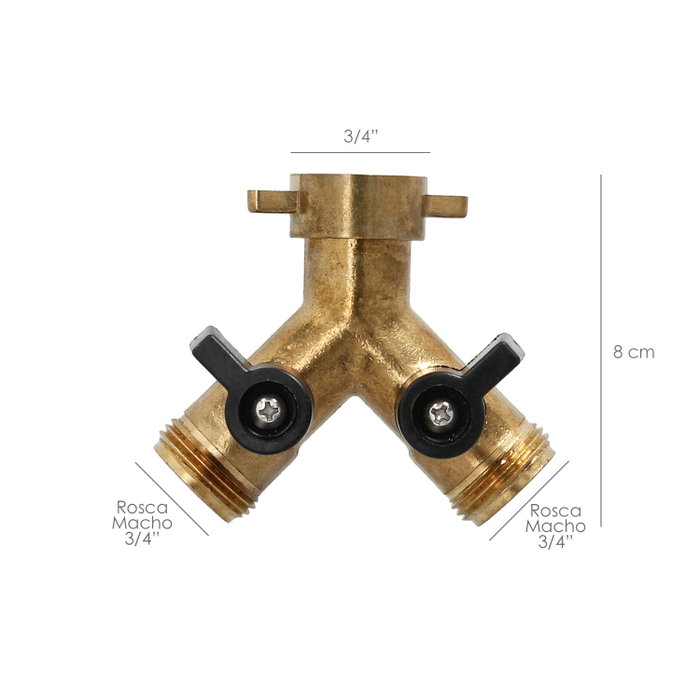 SATURNIA Adaptateur de tuyau en laiton 2 sorties mâle 3/4 po et entrée femelle 3/4 po