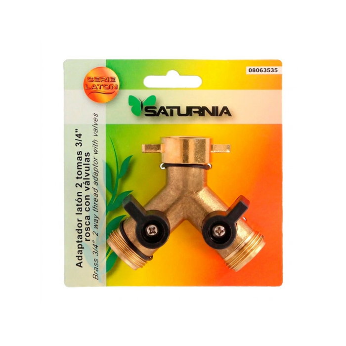 SATURNIA Adaptateur de tuyau en laiton 2 sorties mâle 3/4 po et entrée femelle 3/4 po