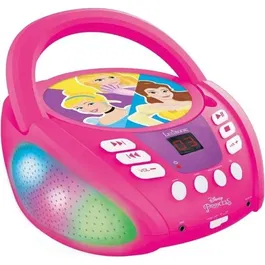 Lexibook LECTEUR CD Bluetooth Disney Princess - Lecteur CD enfant avec effets lumineux multicolores, Bluetooth 5.0, prise auxiliaire et micro, portable
