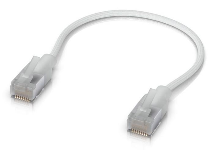 Câble réseau Ubiquiti Premium RJ45, Cat 6A, 10 GbE, PoE++, blindé tressé, translucide/blanc, 0.15 m