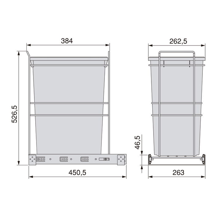 Emuca Poubelle de recyclage Recycle pour cuisine, 35 L, fixation par le bas et extraction manuelle, Plastique gris antracite