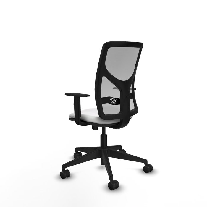 Chaise Motilla Synchro 3 positions tissu Blanc Maille Gris Base pyramidale noire Accoudoir 1D Sans appui-tête Roulettes 65mm nylon
