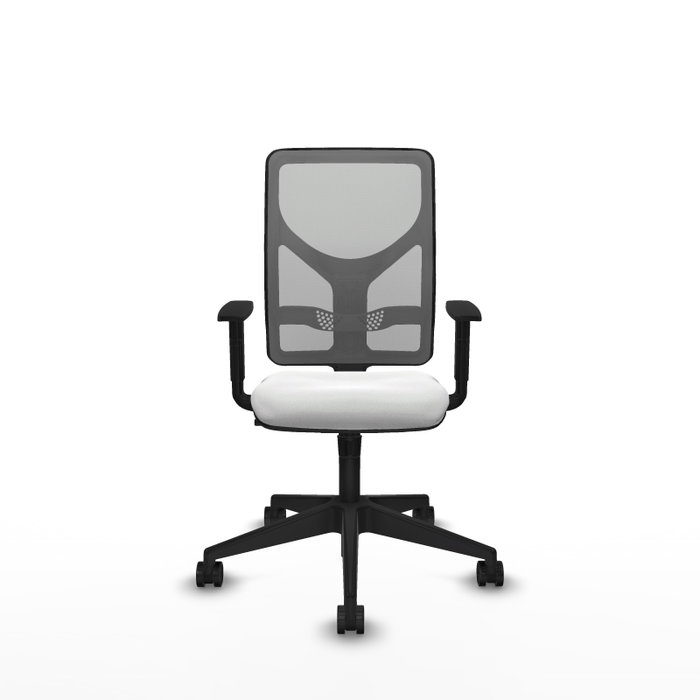 Chaise Motilla Synchro 3 positions tissu Blanc Maille Gris Base pyramidale noire Accoudoir 1D Sans appui-tête Roulettes 65mm nylon