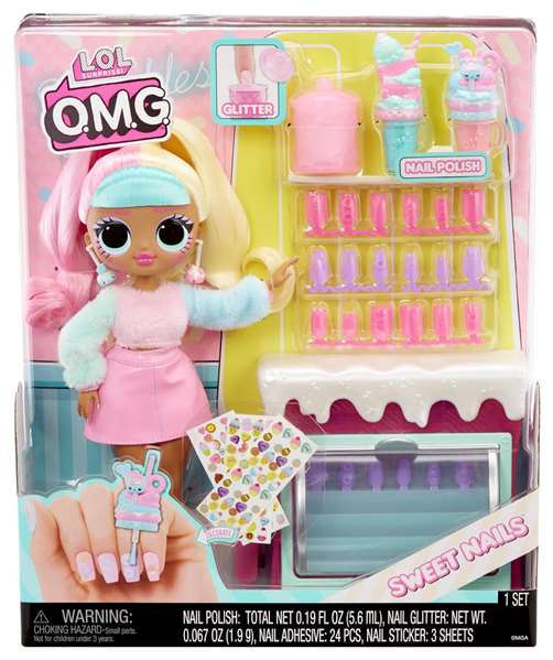 MGA Poupée L.O.L. Surprise OMG Sweet Nails avec boutique de bonbons Candylicious - Langue espagnole - 31.75x21.92x26.27 cm