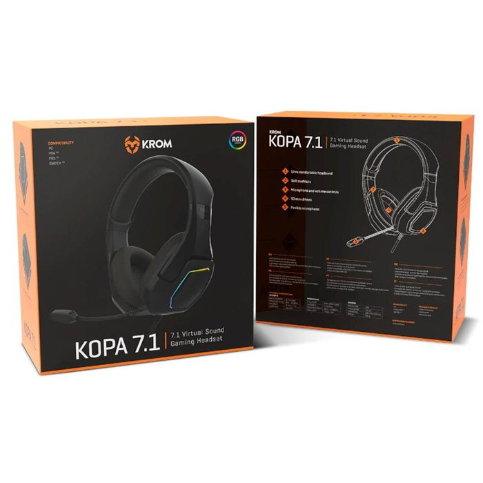 Krom Kopa NXKROMKANJIBK Casque Gaming USB 7.1 Virtuel RGB Rainbow Noir