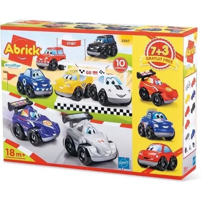 Ecoiffier Fast Car - Coffret de 10 véhicules de jeu, châssis interchangeables, jouet d'éveil pour enfant dès 18 mois
