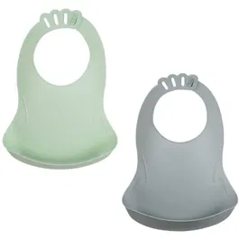 Thermobaby BIBOU - Lot de 2 bavoirs ajustables et étanches pour bébé - Vert Céladon et Gris Charme - Avec poche ventuelle