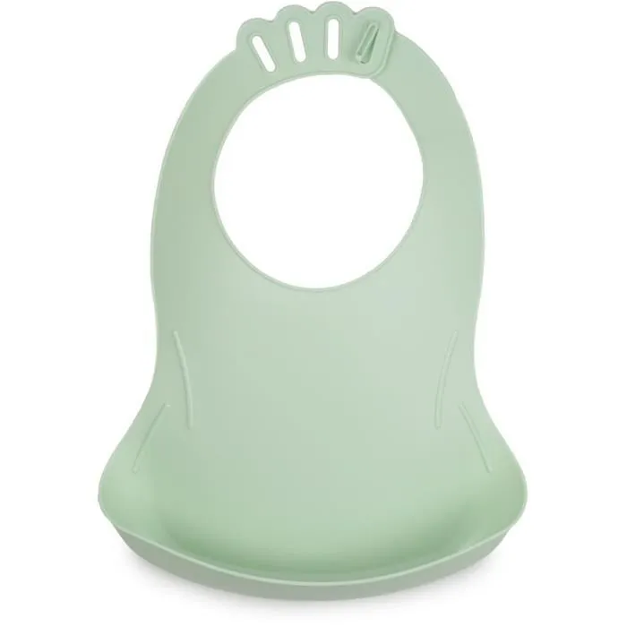 Thermobaby BIBOU - Lot de 2 bavoirs ajustables et étanches pour bébé - Vert Céladon et Gris Charme - Avec poche ventuelle