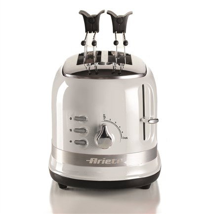 Ariete 149/01 Toaster Moderne 2 Fentes Blanc avec Pinces, 6 Niveaux de Dorure, Fonctions Décongélation et Réchauffage