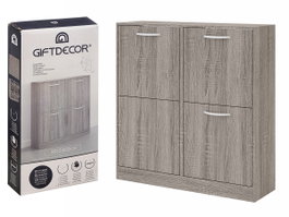 Giftdecor Armoire à chaussures en bois 2 étages 4 portes gris 80x82x24 cm