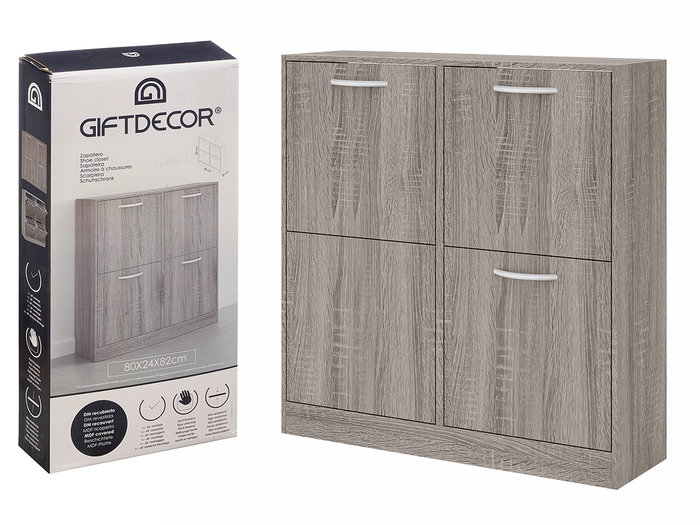 Giftdecor Armoire à chaussures en bois 2 étages 4 portes gris 80x82x24 cm Giftdecor Armoire à chaussures en bois 2 étages 4 portes gris 80x82x24 cm