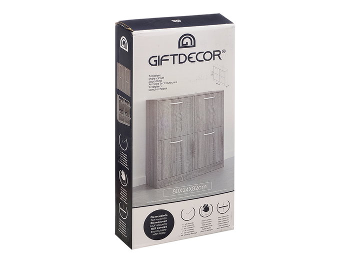 Giftdecor Armoire à chaussures en bois 2 étages 4 portes gris 80x82x24 cm Giftdecor Armoire à chaussures en bois 2 étages 4 portes gris 80x82x24 cm