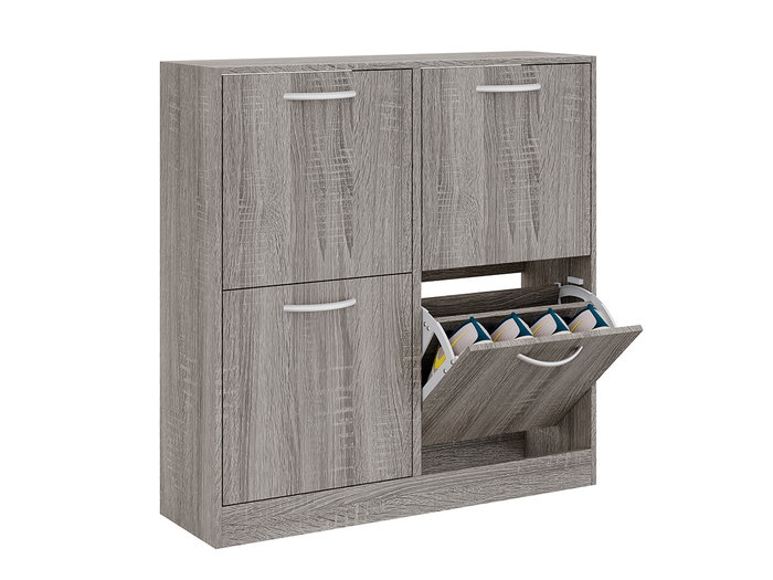 Giftdecor Armoire à chaussures en bois 2 étages 4 portes gris 80x82x24 cm Giftdecor Armoire à chaussures en bois 2 étages 4 portes gris 80x82x24 cm