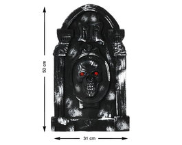 Lampe décorative style gothique avec crâne central lumineux yeux rouges et détails colonnes 50x31 cm - Accessoire pour Halloween ou ambiance