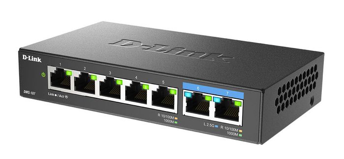 D-Link Switch Ethernet DMS-107 - Switch Non Administrable 7 Ports (5x Gigabit, 2x 2.5G) Multi-Gigabit - Compact, Sans Ventilateur et Silencieux - Plug and Play D-Link Switch Ethernet DMS-107 - Switch Non Administrable 7 Ports (5x Gigabit, 2x 2.5G) Multi-Gigabit - Compact, Sans Ventilateur et Silencieux - Plug and Play