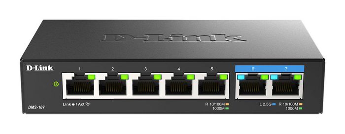 D-Link Switch Ethernet DMS-107 - Switch Non Administrable 7 Ports (5x Gigabit, 2x 2.5G) Multi-Gigabit - Compact, Sans Ventilateur et Silencieux - Plug and Play D-Link Switch Ethernet DMS-107 - Switch Non Administrable 7 Ports (5x Gigabit, 2x 2.5G) Multi-Gigabit - Compact, Sans Ventilateur et Silencieux - Plug and Play