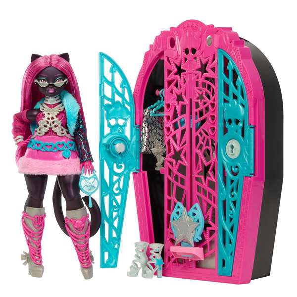 Mattel - Poupée Monster High Skulltimate Secrets Catty avec armoire et plus de 19 surprises