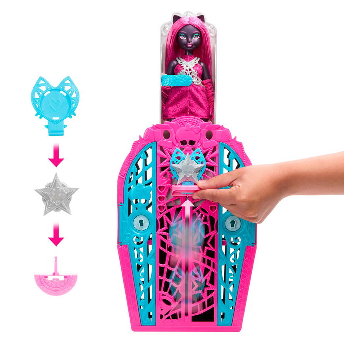 Monster High Poupée et Armoire Skulltimate Secrets - Catty Noir, Collection Hauntlywood Mysteries, avec 19+ Surcharges, Modèle Jbg82 Mattel - Multilingue