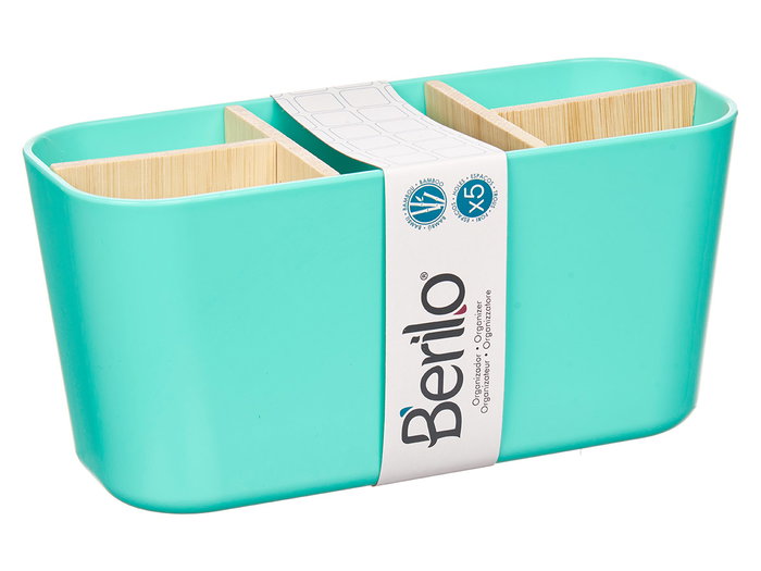 Berilo Organiseur 5 compartiments Bambou Plastique vert Menta 21x10x9 cm (Set de 6)