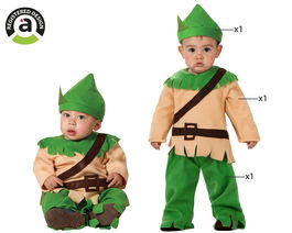 Disfraz Duende Déguisement Bébé Garçon Lutin ou Robin Hood Vert Marron - 3 Pièces (Bonnet, T-shirt, Pantalon) - Taille 6-12 Mois