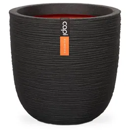 CAPI EUROPE Pot de fleurs boule RIB NL - Pot sphérique décoratif 43 x 41 cm en noir, en matériaux recyclés, design côtelé, résistant aux intempéries