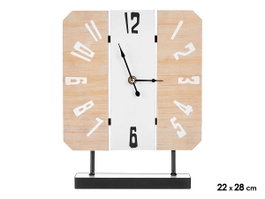 Giftdecor Horloge de Bureau Carrée Blanche et Bois 22x28x7 cm (Set de 6)