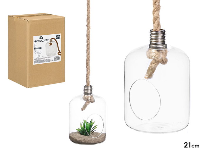GIFTDECOR Vase Suspendu Forme Ampoule avec Corde - Petit GIFTDECOR Vase Suspendu Forme Ampoule avec Corde - Petit