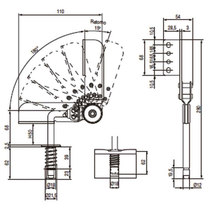 Q&Q H36 Mécanisme Automatique Canapé Droit/Gauche 6 Positions 90°-180° Anti-fils Court