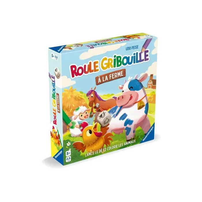 Ravensburger - Roule Gribouille à la Ferme - Jeu de société éducatif avec coloriage pour enfants dès 4 ans - 2 à 4 joueurs - Durée de jeu 20 minutes