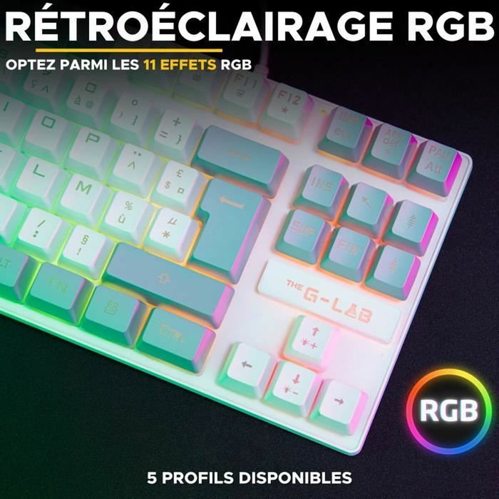 The G-Lab KEYZ CAESIUM Clavier Gamer TKL RGB Blanc et gris