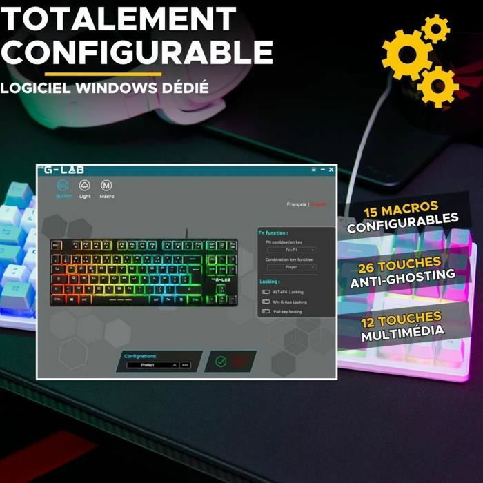 The G-Lab KEYZ CAESIUM Clavier Gamer TKL RGB Blanc et gris