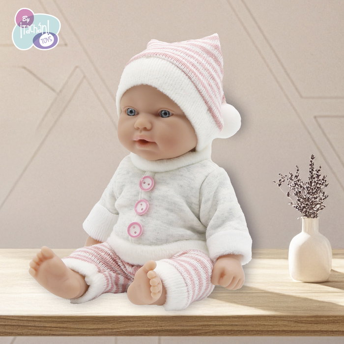 TACHAN Poupée Bébé 26cm avec Ensemble Pantalon Gris et Rayures Roses TACHAN Poupée Bébé 26cm avec Ensemble Pantalon Gris et Rayures Roses