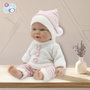 TACHAN Poupée Bébé 26cm avec Ensemble Pantalon Gris et Rayures Roses
