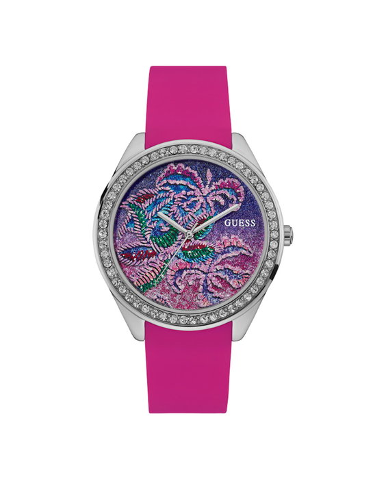 Guess W0960L1 avec bracelet rose et boîtier argenté Guess W0960L1 avec bracelet rose et boîtier argenté
