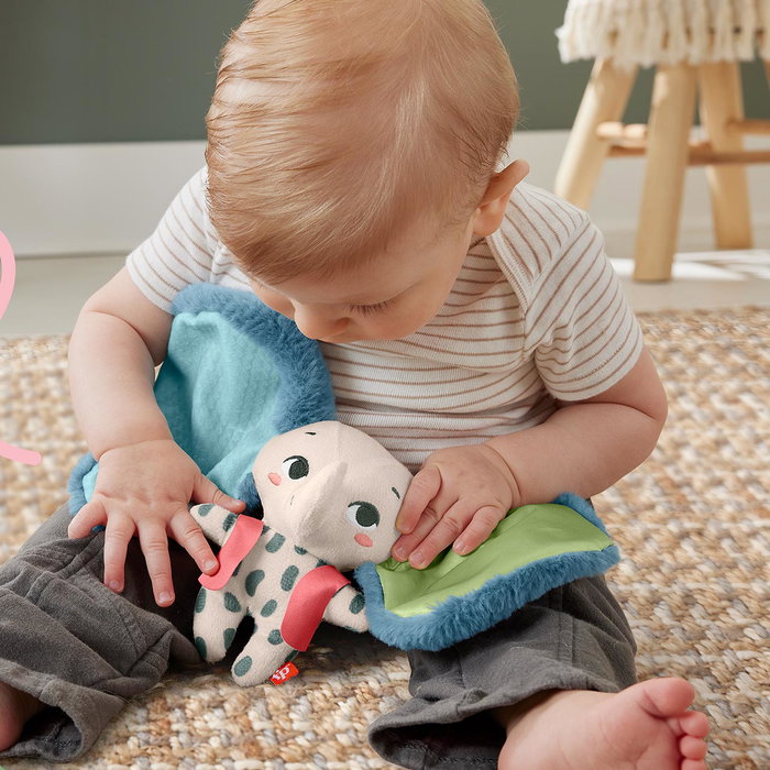 Fisher-Price Planet Friends All Ears Lovey Éléphant Oreilles Géantes - Jouet Sensoriel en Peluche Fabriqué avec 90 % de Plastiques Recyclés - 3 Mois et Plus