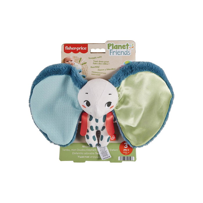 Fisher-Price Planet Friends All Ears Lovey Éléphant Oreilles Géantes - Jouet Sensoriel en Peluche Fabriqué avec 90 % de Plastiques Recyclés - 3 Mois et Plus