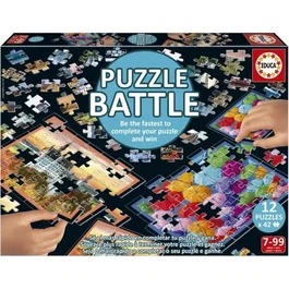 Educa Puzzle Battle Travel - Ensemble de 12 puzzles de 42 pièces - Thème voyage et cartes - À partir de 7 ans