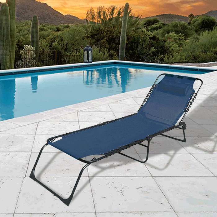 Marbueno Tumbona Pliante Acier Avec Coussin Jardin Piscine 190x58x27 cm Bleu 10003