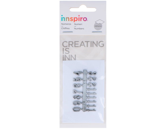 Innspiro Chiffres arabes autocollants en plastique argenté 10mm Innspiro Chiffres arabes autocollants en plastique argenté 10mm