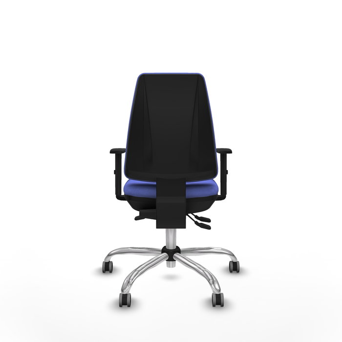 Chaise Elche Asynchrone Tissu Bleu clair Structure chromée Accoudoir 1D Sans appui-tête Roulettes 65mm pour moquette